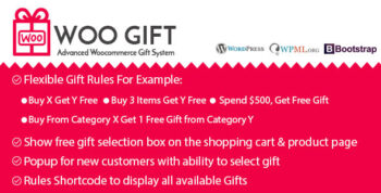 Offer gifts to your customers depending of their cart content Admin Demo Please Click Here for see admin Panel Merchant Benefits Everyone LOVES Free Gifts. Boost your Sales with Special Promotions. Increase Customer Loyalty. Reduce some products stocks, either by offering these products as gifts, either by selling them associated to a gift. Plugin guarantees: Support included: For any incidence during installation and / or use of the plugin. Help installation including: Contact us and one of our technicians will advise the installation and configuration process. Key Features Clean Design Support for variable products. Responsive Layout Multi Language Support Principle This plugin adds gifts into the carts of your customers, following rules you define in back-office. Show free gift selection box on the shopping cart Show free gift on the product page New page with list of gift rules Flexible Gifting Rules Buy X Get Y Free Buy 3 Items Get Y Free Free Gift with Category Free gift category for sepcial users Free gift category for sepcial Roles Spend $500, Get Free Gift Let your Customers Decide Customers can choose a Free Gift if they meet your conditions Popup features Popup for new customers with ability to show gifts. Customer Benefits Customers Love Free Gifts Customers can choose free gift when rule is matched Examples of Rules Reward free gift for Buy X Get Y Reward free gift for Buy 3 items, Get 1 Free And More ….
